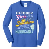 October Girls Are Sunshine Mixed Hurricane Bday Gift Kids Long Sleeve Shirt