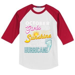 October Girls Are Sunshine Mixed Hurricane Bday Gift Kids Colorblock Raglan Jersey