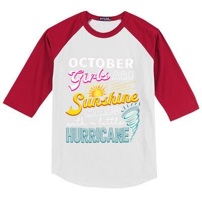 October Girls Are Sunshine Mixed Hurricane Bday Gift Kids Colorblock Raglan Jersey