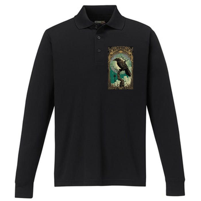 Occult Gothic Aesthetic Esoteric Crow Witchcraft Mysticism Performance Long Sleeve Polo