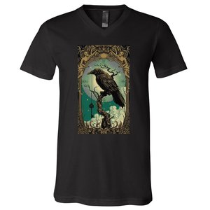 Occult Gothic Aesthetic Esoteric Crow Witchcraft Mysticism V-Neck T-Shirt