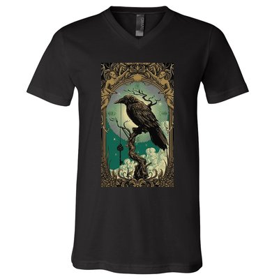 Occult Gothic Aesthetic Esoteric Crow Witchcraft Mysticism V-Neck T-Shirt