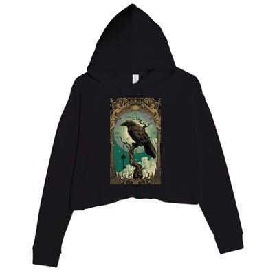 Occult Gothic Aesthetic Esoteric Crow Witchcraft Mysticism Crop Fleece Hoodie