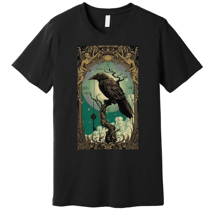 Occult Gothic Aesthetic Esoteric Crow Witchcraft Mysticism Premium T-Shirt