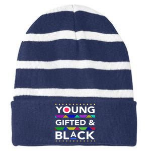 Oung Gifted Black Black Girl Magic And Black History Month Striped Beanie with Solid Band