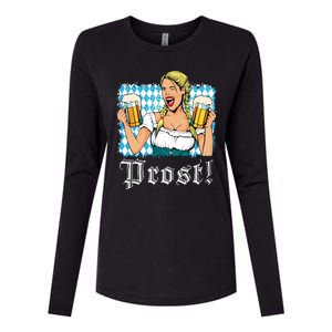 Oktoberfest Beer German Girl Bavarian Flag Drinking Prost Womens Cotton Relaxed Long Sleeve T-Shirt