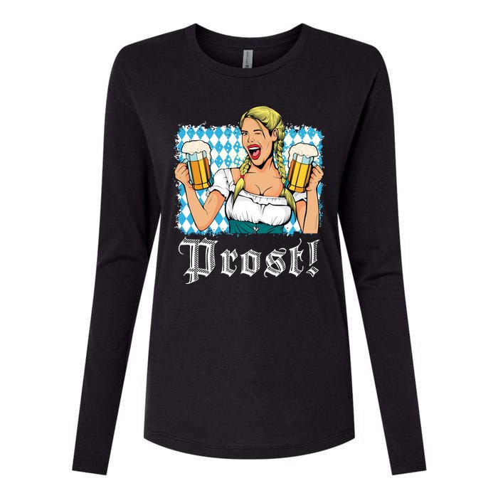 Oktoberfest Beer German Girl Bavarian Flag Drinking Prost Womens Cotton Relaxed Long Sleeve T-Shirt