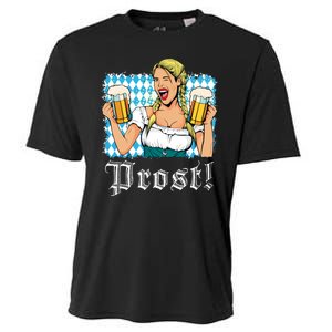 Oktoberfest Beer German Girl Bavarian Flag Drinking Prost Cooling Performance Crew T-Shirt