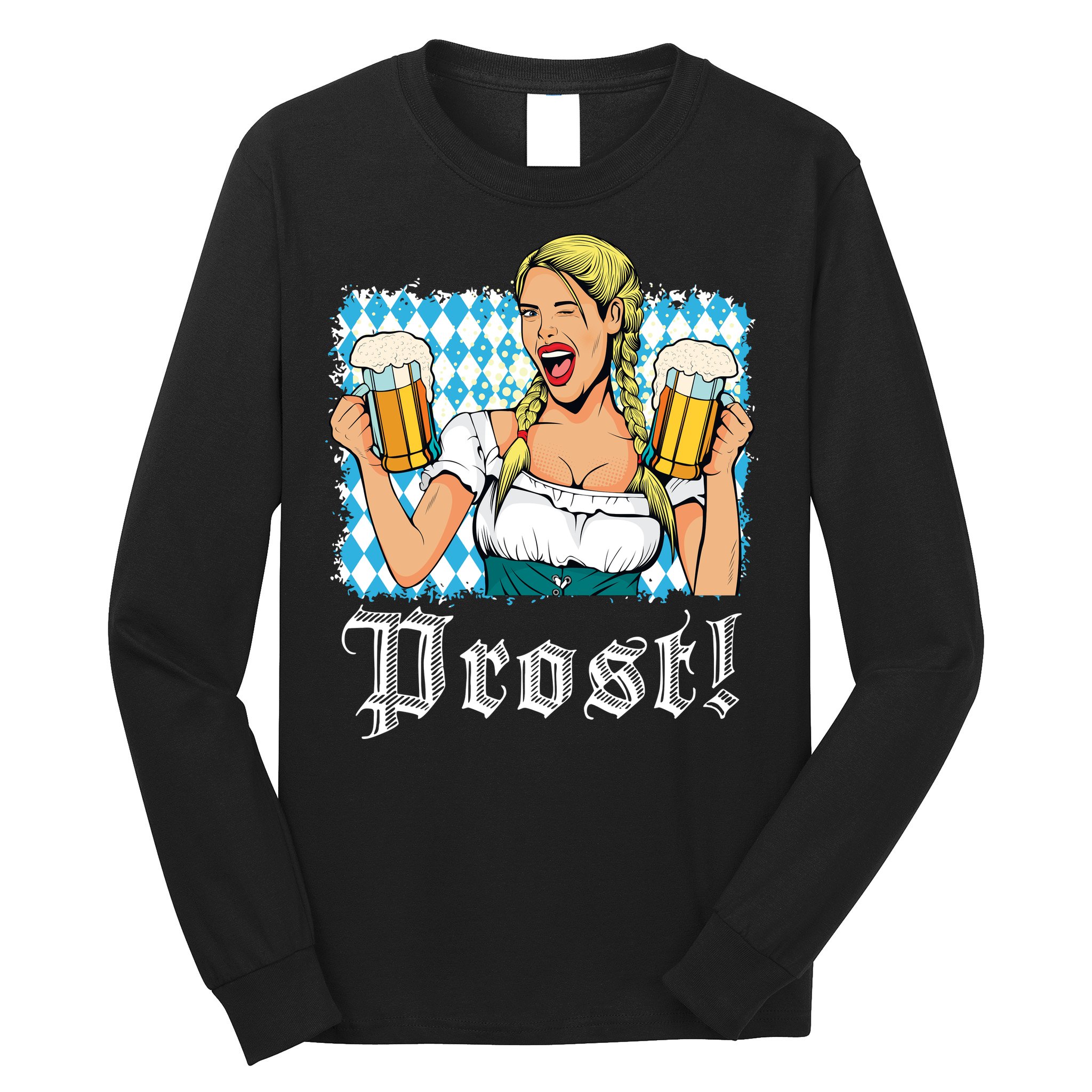 Oktoberfest Beer German Girl Bavarian Flag Drinking Prost Long Sleeve Shirt