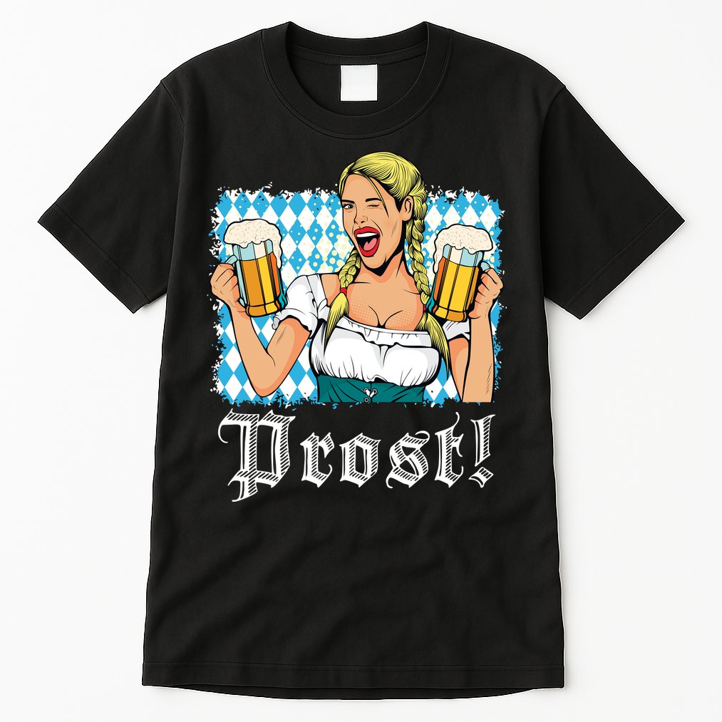 Oktoberfest Beer German Girl Bavarian Flag Drinking Prost Tall T-Shirt