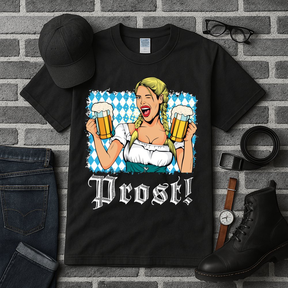 Oktoberfest Beer German Girl Bavarian Flag Drinking Prost Tall T-Shirt