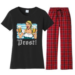 Oktoberfest Beer German Girl Bavarian Flag Drinking Prost Women's Flannel Pajama Set