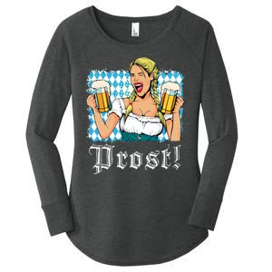 Oktoberfest Beer German Girl Bavarian Flag Drinking Prost Women's Perfect Tri Tunic Long Sleeve Shirt