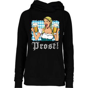 Oktoberfest Beer German Girl Bavarian Flag Drinking Prost Womens Funnel Neck Pullover Hood