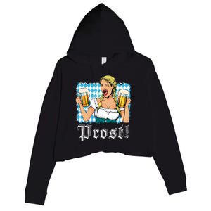 Oktoberfest Beer German Girl Bavarian Flag Drinking Prost Crop Fleece Hoodie