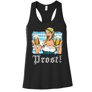 Oktoberfest Beer German Girl Bavarian Flag Drinking Prost Women's Racerback Tank