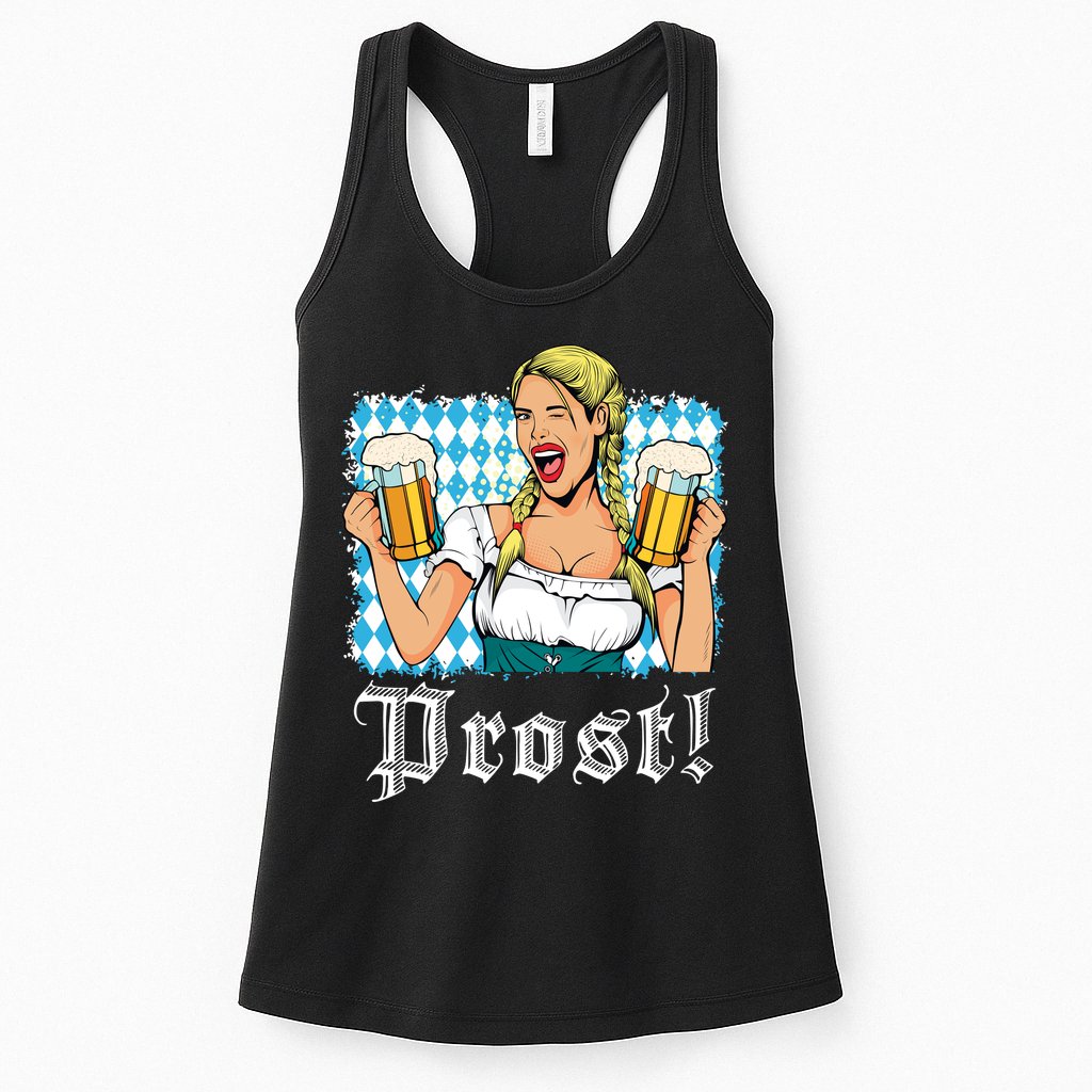 Oktoberfest Beer German Girl Bavarian Flag Drinking Prost Womens Tank Top