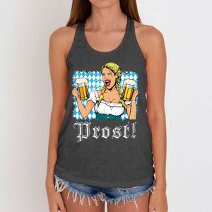 Oktoberfest Beer German Girl Bavarian Flag Drinking Prost Women's Knotted Racerback Tank