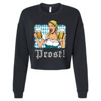 Oktoberfest Beer German Girl Bavarian Flag Drinking Prost Cropped Pullover Crew