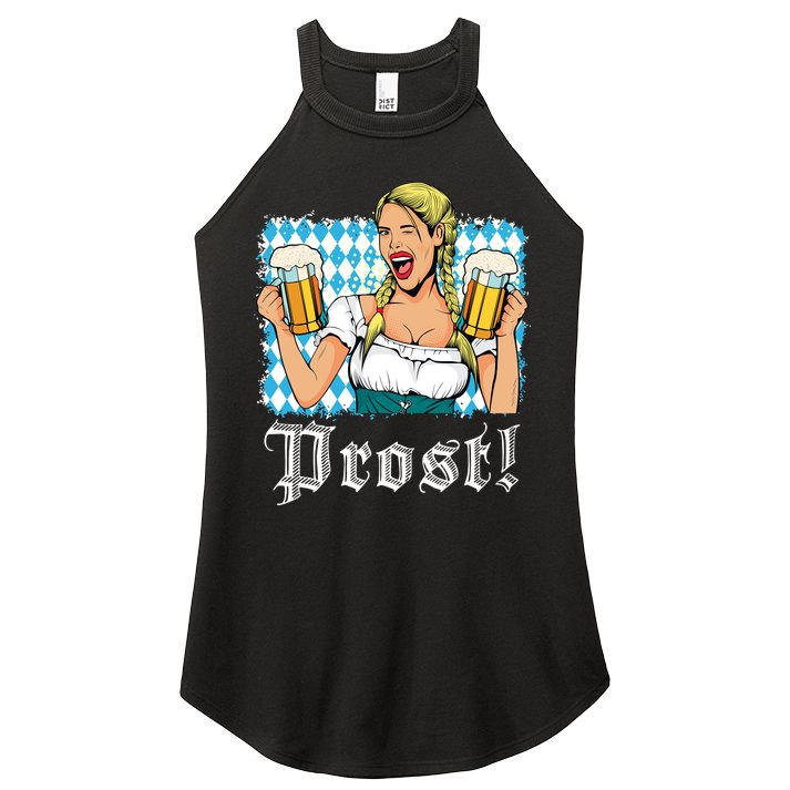 Oktoberfest Beer German Girl Bavarian Flag Drinking Prost Women's Perfect Tri Rocker Tank