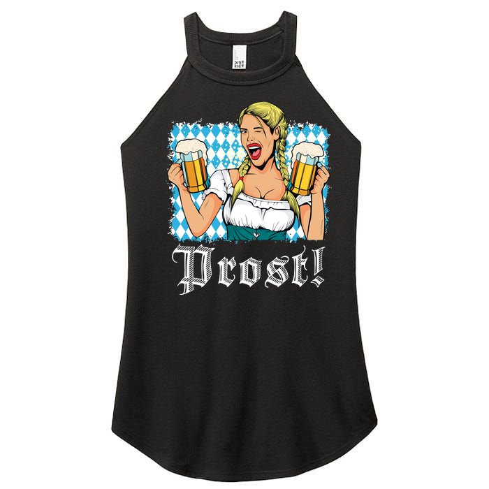 Oktoberfest Beer German Girl Bavarian Flag Drinking Prost Women's Perfect Tri Rocker Tank