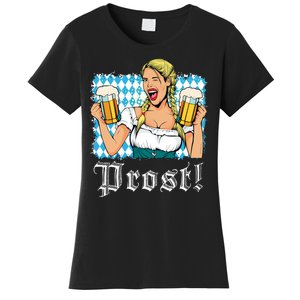 Oktoberfest Beer German Girl Bavarian Flag Drinking Prost Women's T-Shirt