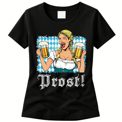 Oktoberfest Beer German Girl Bavarian Flag Drinking Prost Womens T-Shirt