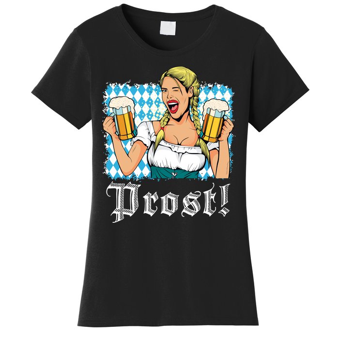 Oktoberfest Beer German Girl Bavarian Flag Drinking Prost Women's T-Shirt