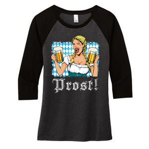 Oktoberfest Beer German Girl Bavarian Flag Drinking Prost Women's Tri-Blend 3/4-Sleeve Raglan Shirt