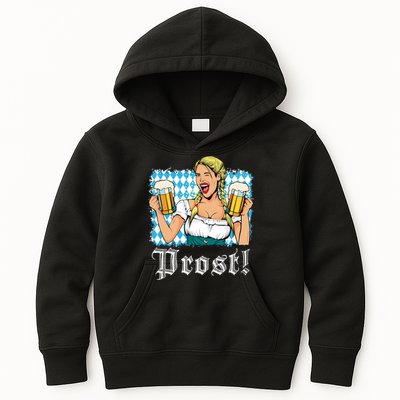 Oktoberfest Beer German Girl Bavarian Flag Drinking Prost Kids Hoodie
