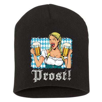 Oktoberfest Beer German Girl Bavarian Flag Drinking Prost Short Acrylic Beanie