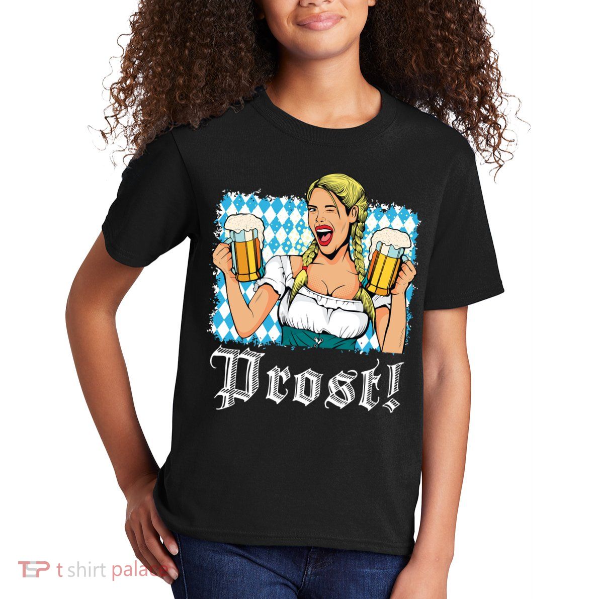 Oktoberfest Beer German Girl Bavarian Flag Drinking Prost Kids T-Shirt