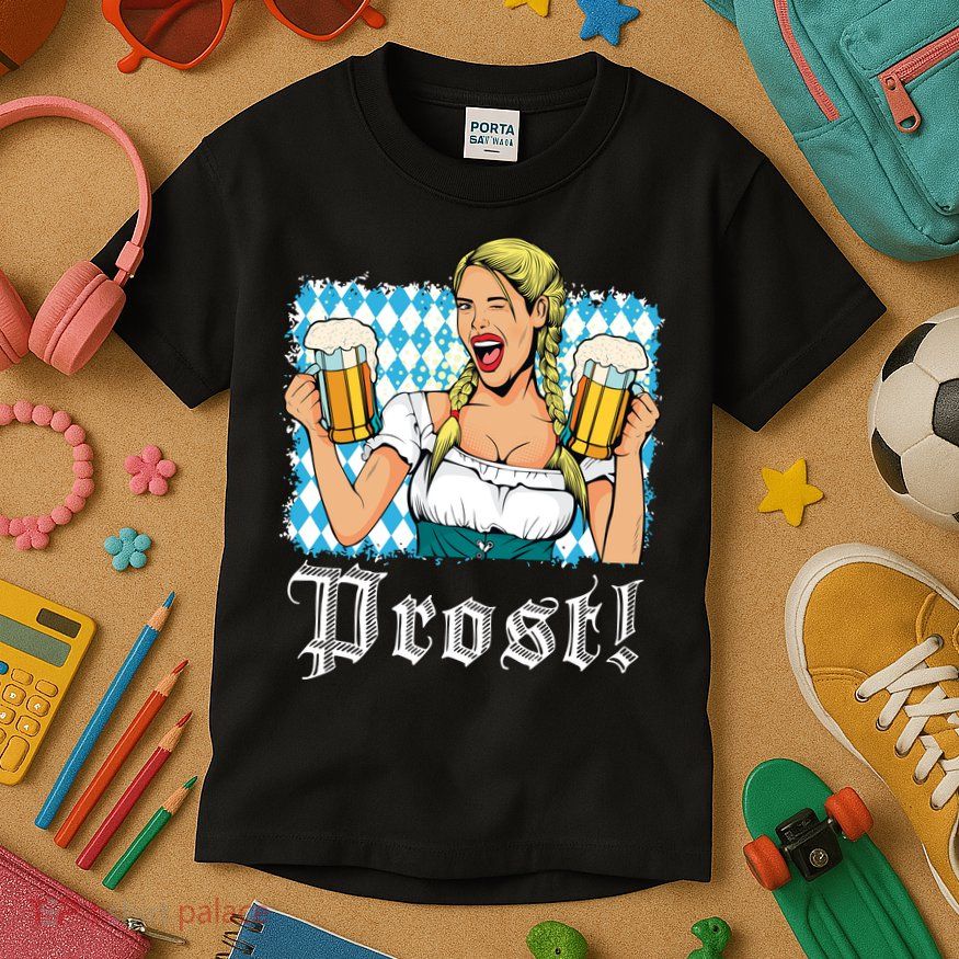 Oktoberfest Beer German Girl Bavarian Flag Drinking Prost Kids T-Shirt