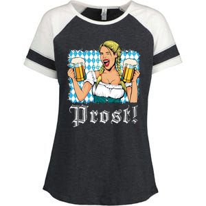 Oktoberfest Beer German Girl Bavarian Flag Drinking Prost Enza Ladies Jersey Colorblock Tee