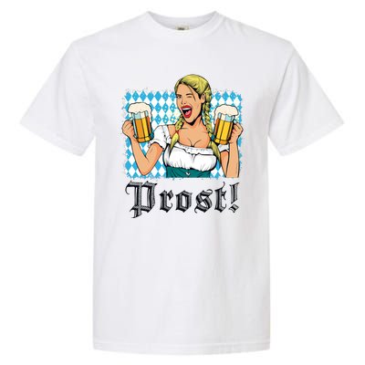 Oktoberfest Beer German Girl Bavarian Flag Drinking Prost Garment-Dyed Heavyweight T-Shirt