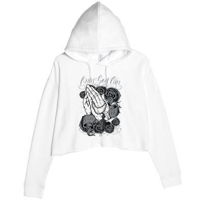 Only God Can Judge Me Chicano Graphic Art Crop Fleece Hoodie