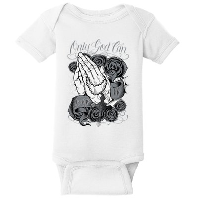 Only God Can Judge Me Chicano Low Rider Graphic Art Baby Bodysuit