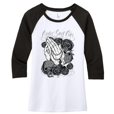 Only God Can Judge Me Chicano Low Rider Graphic Art Women's Tri-Blend 3/4-Sleeve Raglan Shirt