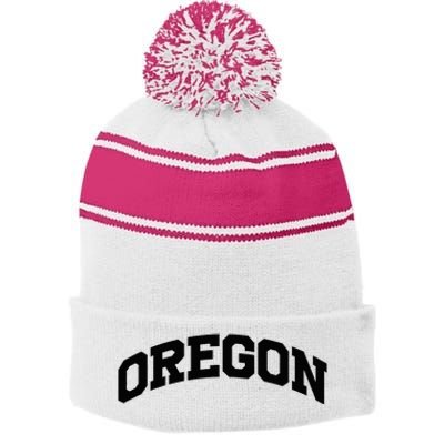 Oregon Gift College University Text Sports Stripe Pom Pom Beanie