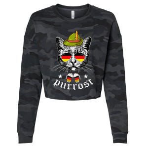 Oktoberfest German Cat Funny Purrost Women Cat Pun Cropped Pullover Crew