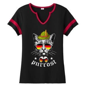 Oktoberfest German Cat Funny Purrost Women Cat Pun Ladies Halftime Notch Neck Tee