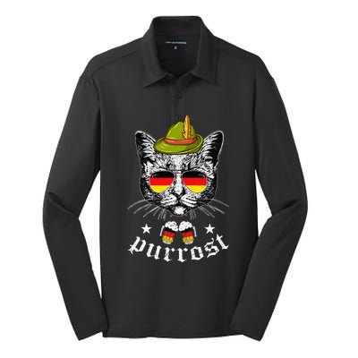 Oktoberfest German Cat Funny Purrost Women Cat Pun Silk Touch Performance Long Sleeve Polo