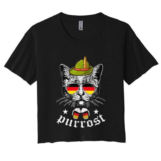 Oktoberfest German Cat Funny Purrost Women Cat Pun Crop Top