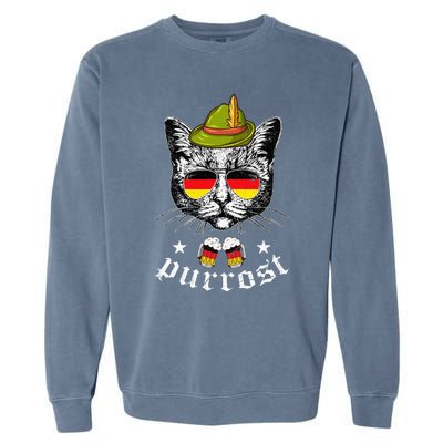 Oktoberfest German Cat Funny Purrost Women Cat Pun Garment-Dyed Sweatshirt