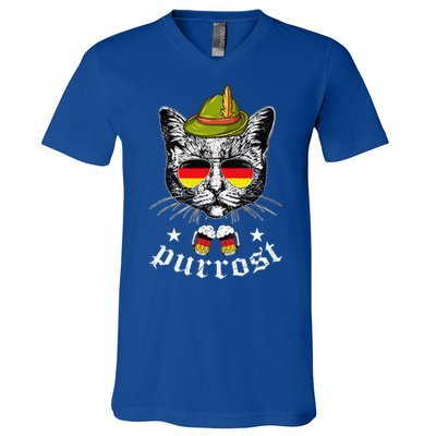 Oktoberfest German Cat Funny Purrost Women Cat Pun V-Neck T-Shirt