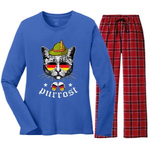 Oktoberfest German Cat Funny Purrost Women Cat Pun Women's Long Sleeve Flannel Pajama Set 