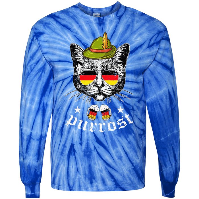 Oktoberfest German Cat Funny Purrost Women Cat Pun Tie-Dye Long Sleeve Shirt