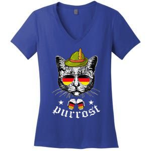 Oktoberfest German Cat Funny Purrost Women Cat Pun Women's V-Neck T-Shirt