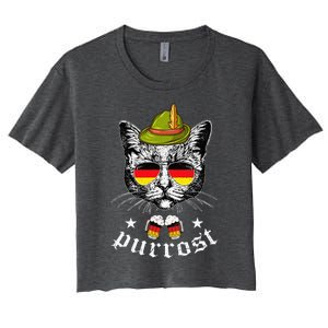 Oktoberfest German Cat Funny Purrost Women Cat Pun Women's Crop Top Tee