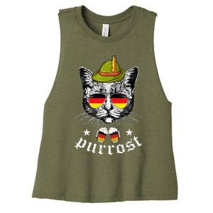 Oktoberfest German Cat Funny Purrost Women Cat Pun Women's Racerback Cropped Tank